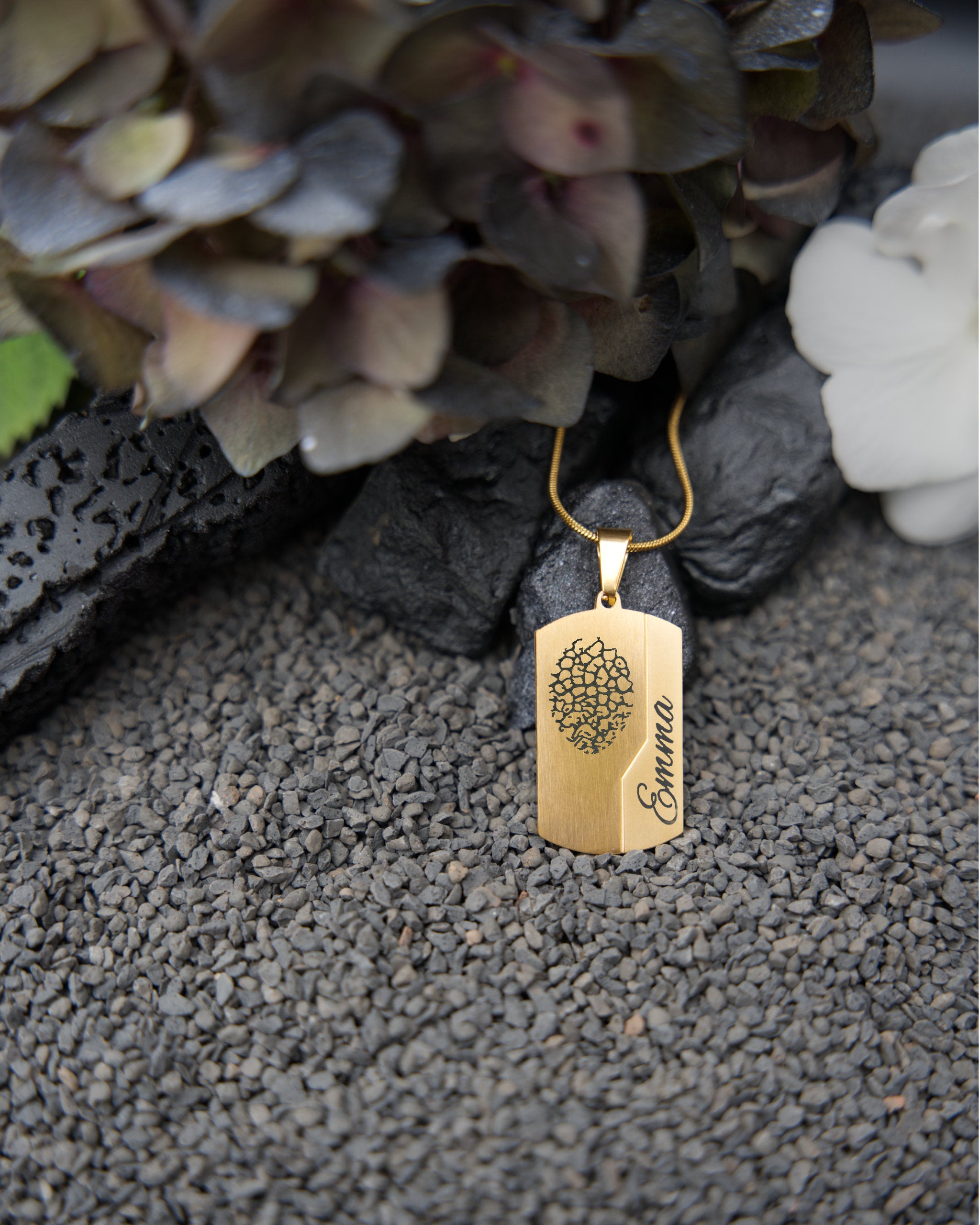 Dog Tag Gravuranhänger Pure Gold aus Edelstahl mit Nasen-, Finger- oder Pfotenabdruck