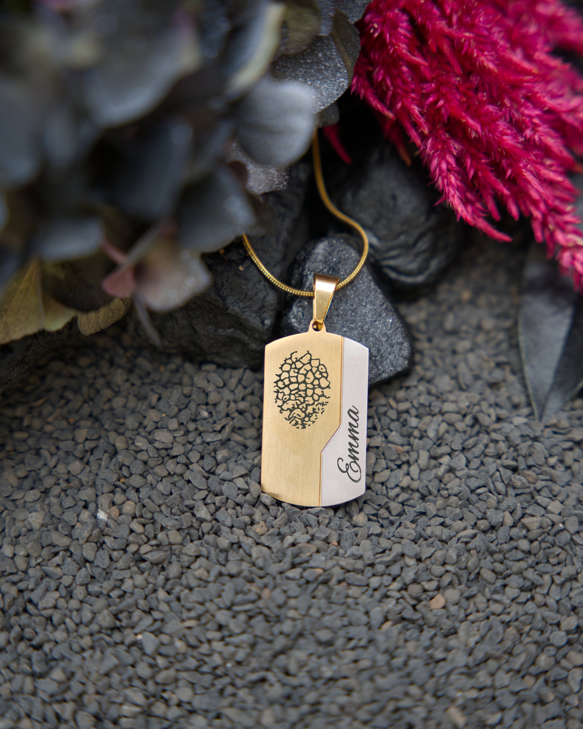 Dog Tag Gravuranhänger Bicolor Gold & Silber aus Edelstahl mit Nasen-, Finger- oder Pfotenabdruck