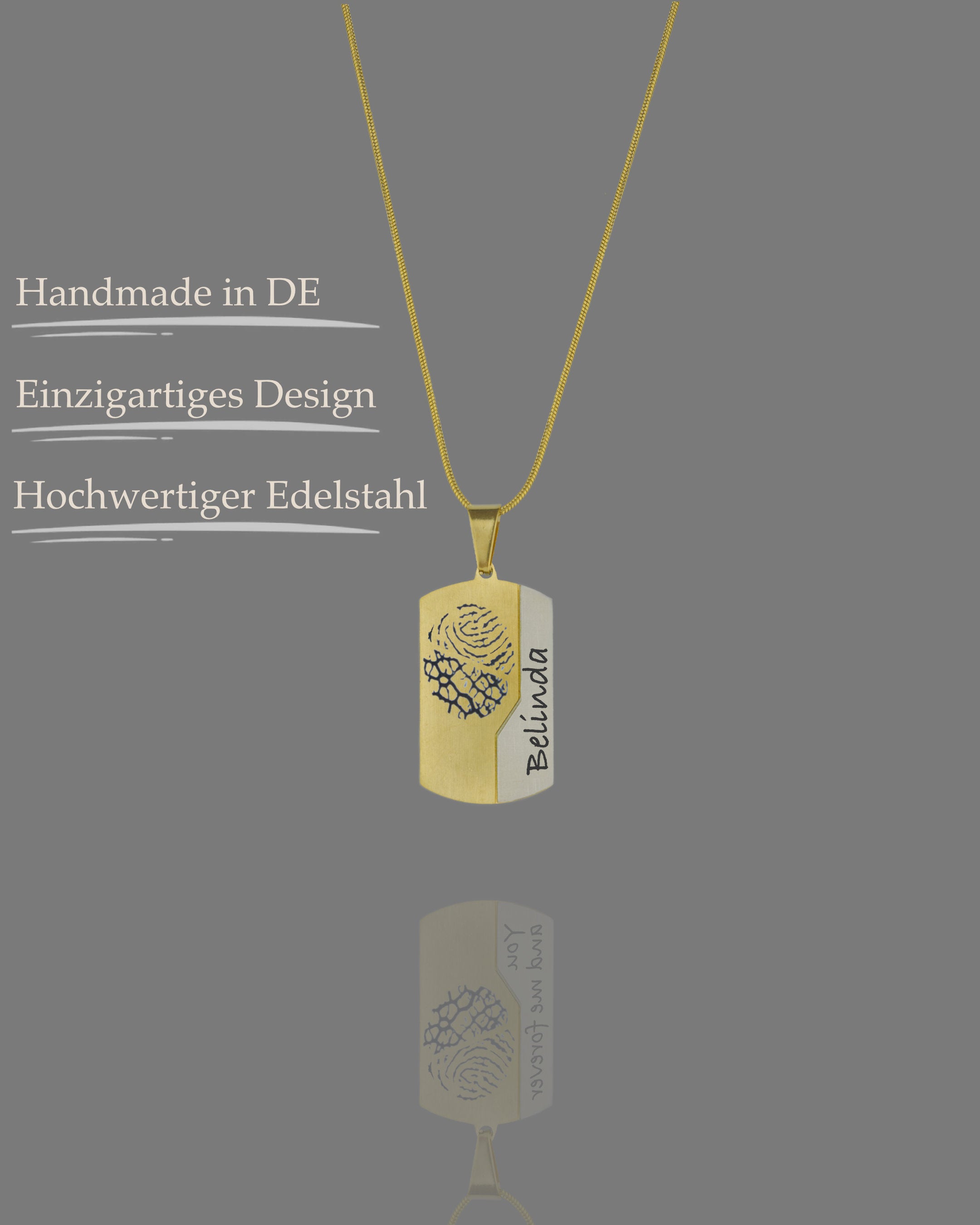 Dog Tag Gravuranhänger Bicolor Gold & Silber aus Edelstahl mit Nasen-, Finger- oder Pfotenabdruck