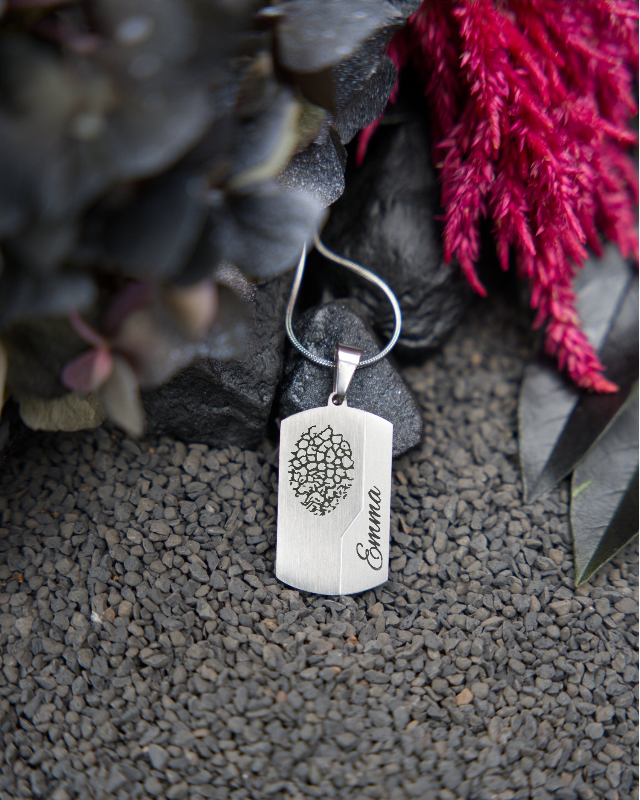 Dog Tag Gravuranhänger Pure Silber aus Edelstahl mit Nasen-, Finger- oder Pfotenabdruck