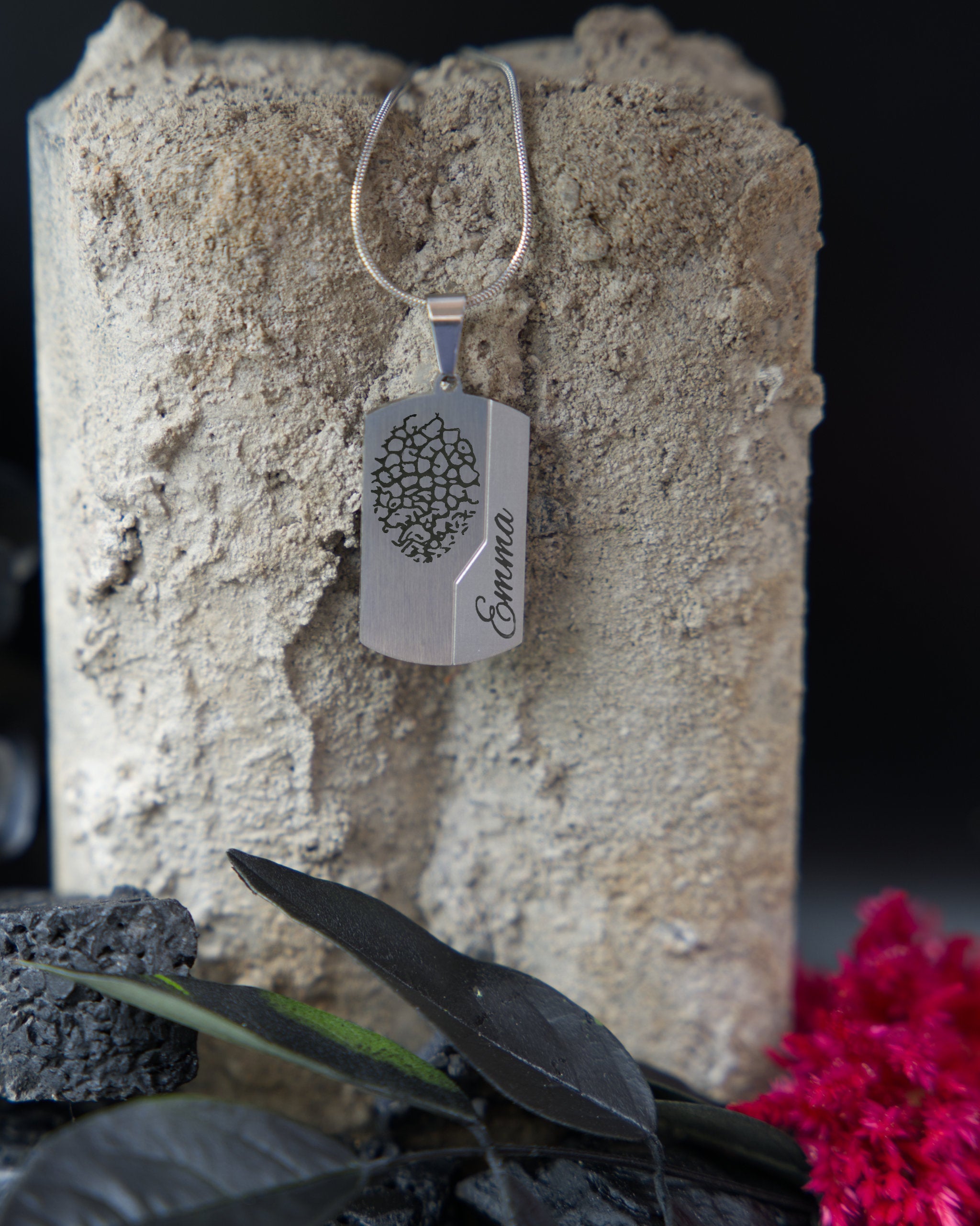 Dog Tag Gravuranhänger Pure Silber aus Edelstahl mit Nasen-, Finger- oder Pfotenabdruck