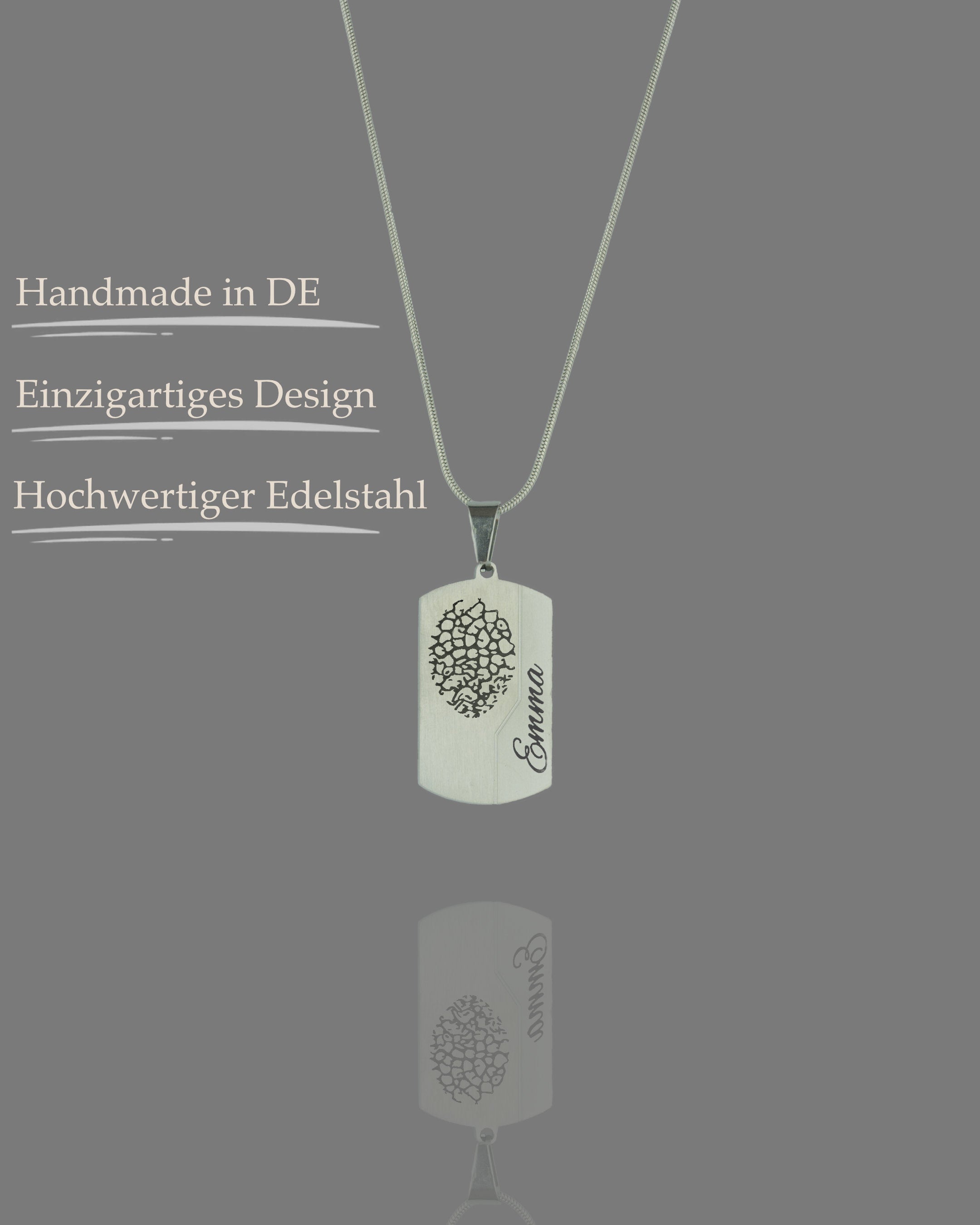 Dog Tag Gravuranhänger Pure Silber aus Edelstahl mit Nasen-, Finger- oder Pfotenabdruck