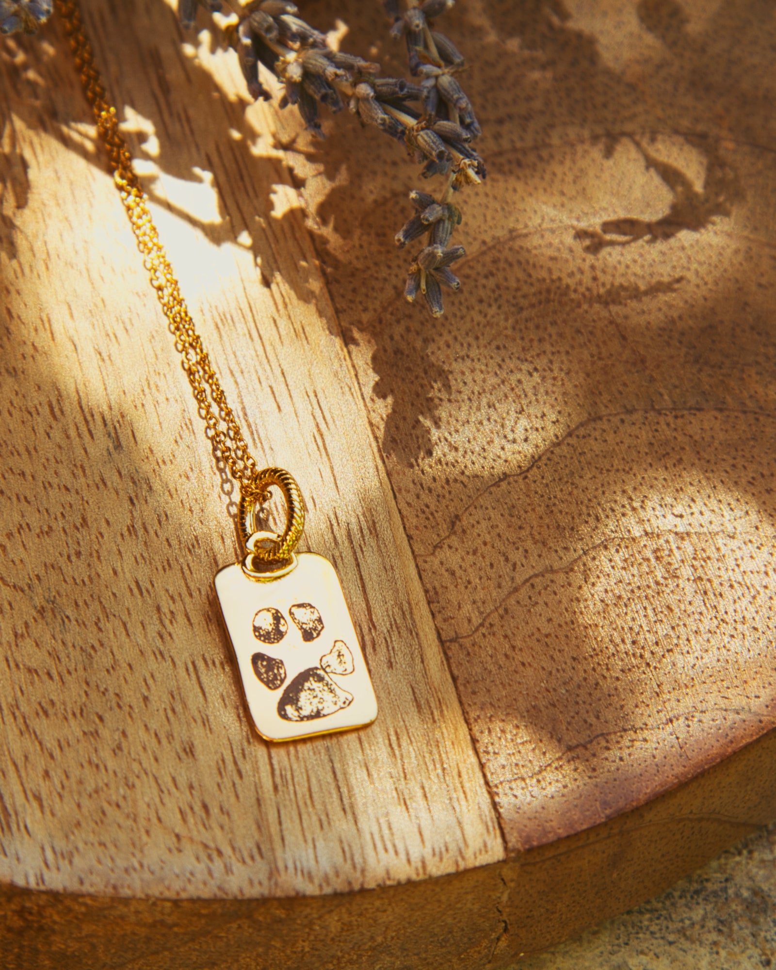 Rechteckiger Gravuranhänger Bundle mit Nasen-, Finger- oder Pfotenabdruck inkl. Kette & Geburtsstein aus 14K vergoldetem Edelstahl