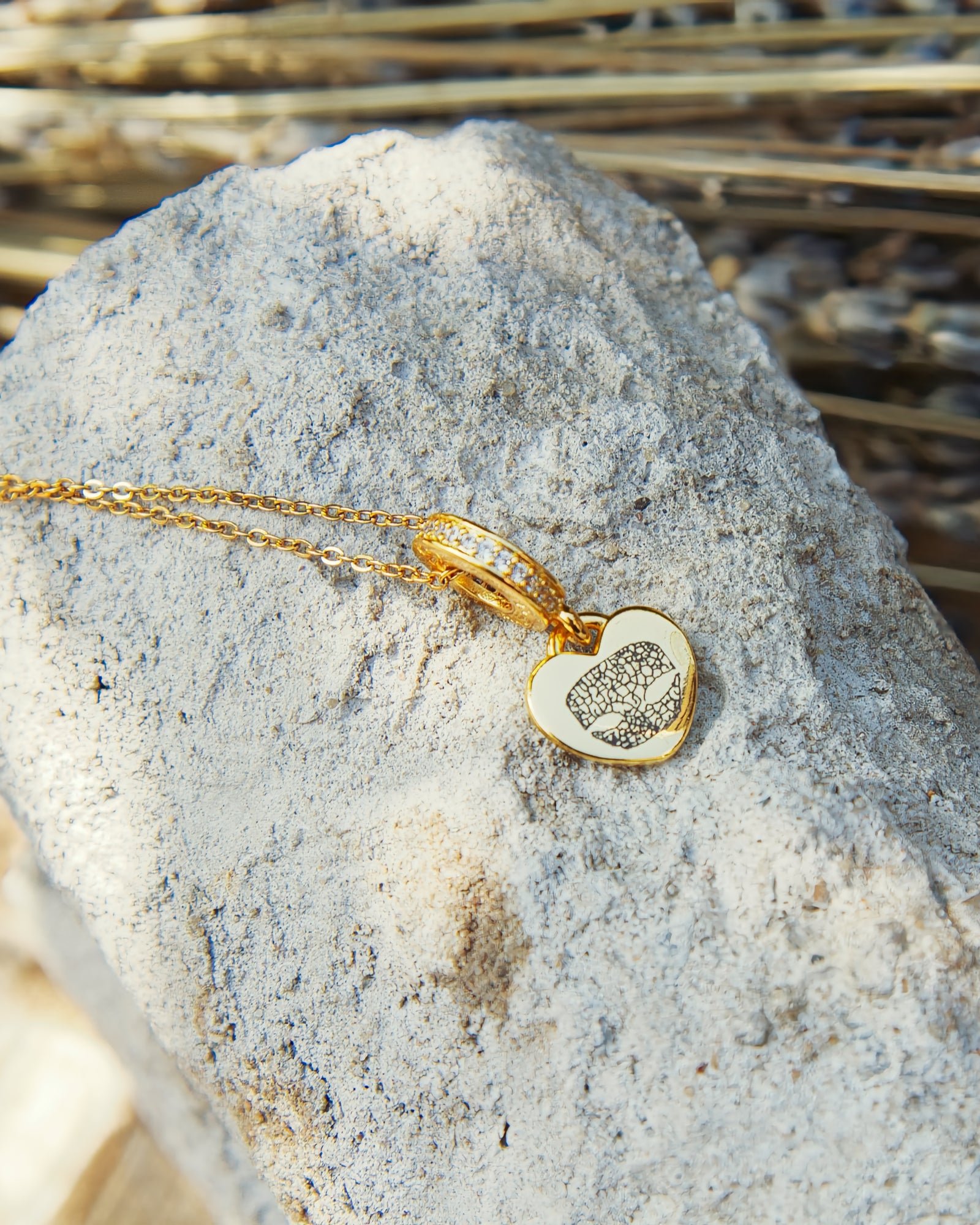 Herz Gravuranhänger mit Nasen-, Finger- oder Pfotenabdruck aus 14K vergoldetem Edelstahl