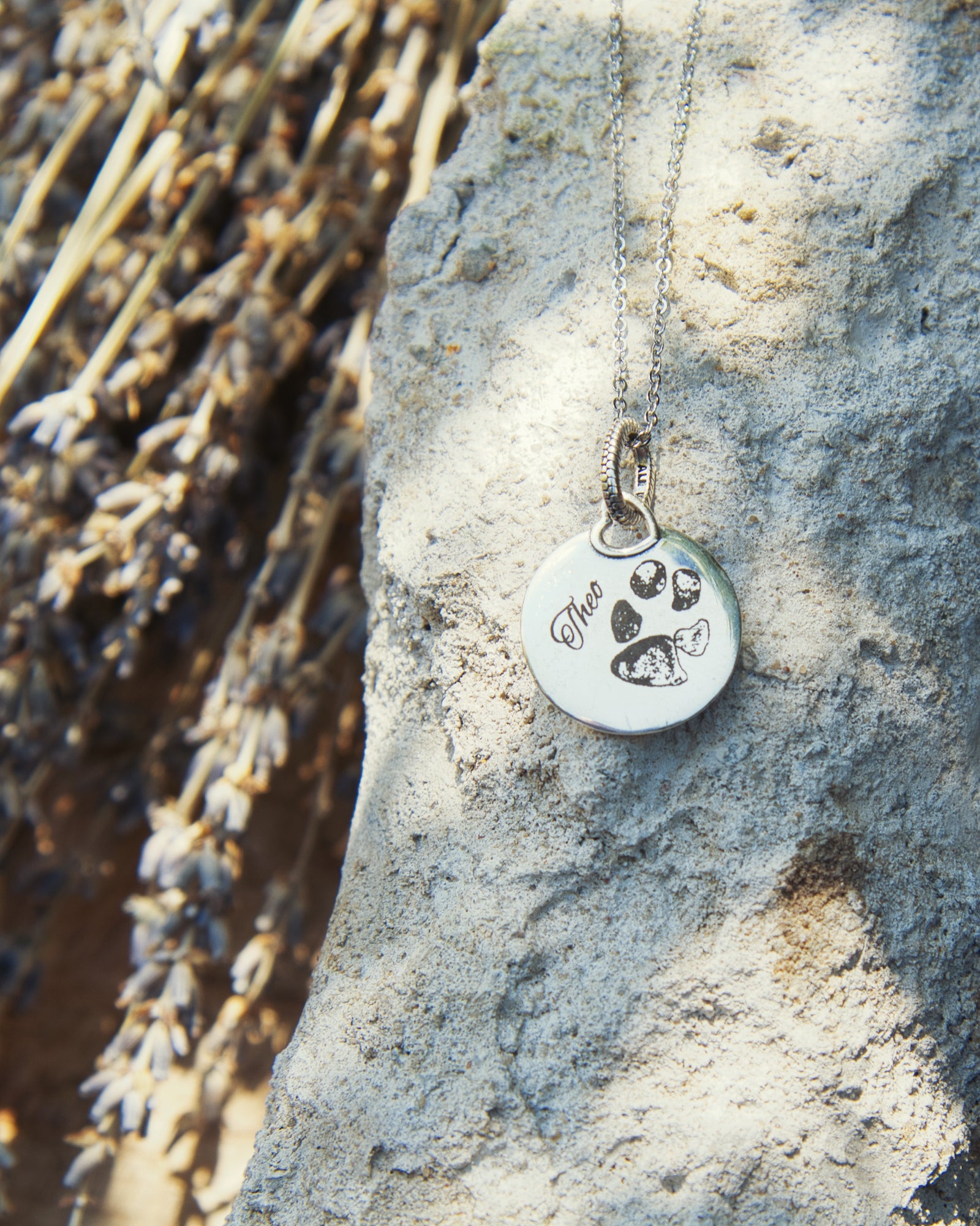 Runder Gravuranhänger mit Nasen-, Finger- oder Pfotenabdruck aus Edelstahl Silber