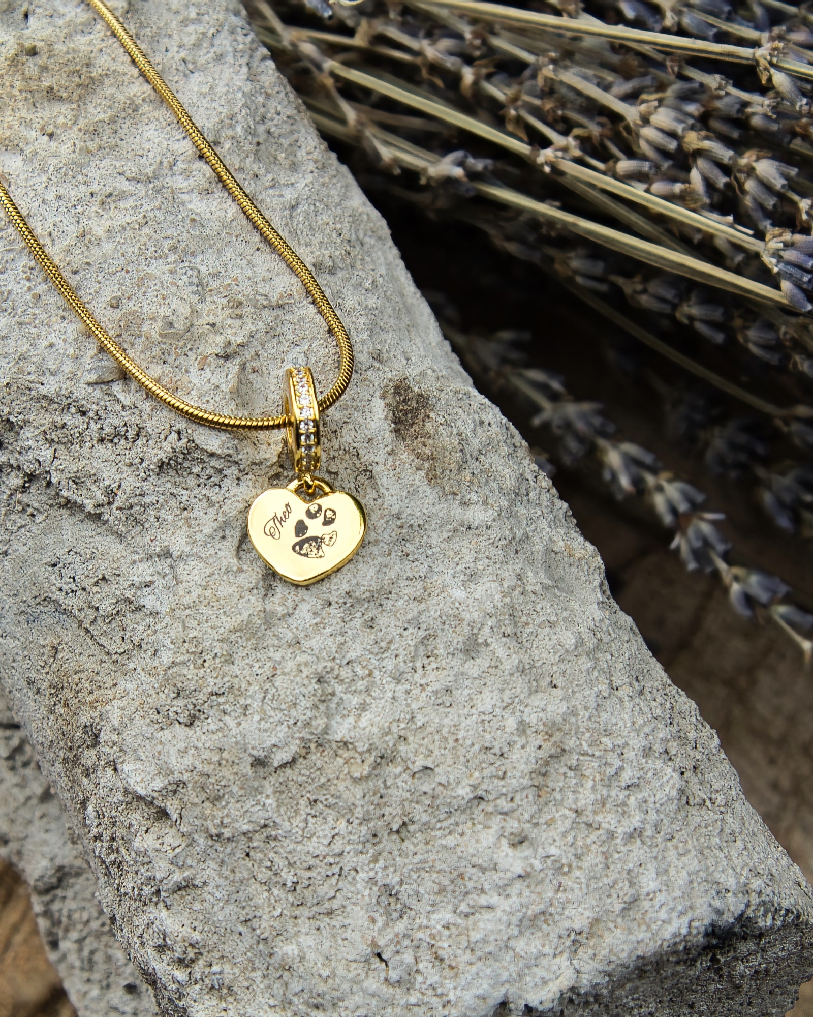 Herz Gravuranhänger mit Nasen-, Finger- oder Pfotenabdruck aus 14K vergoldetem Edelstahl