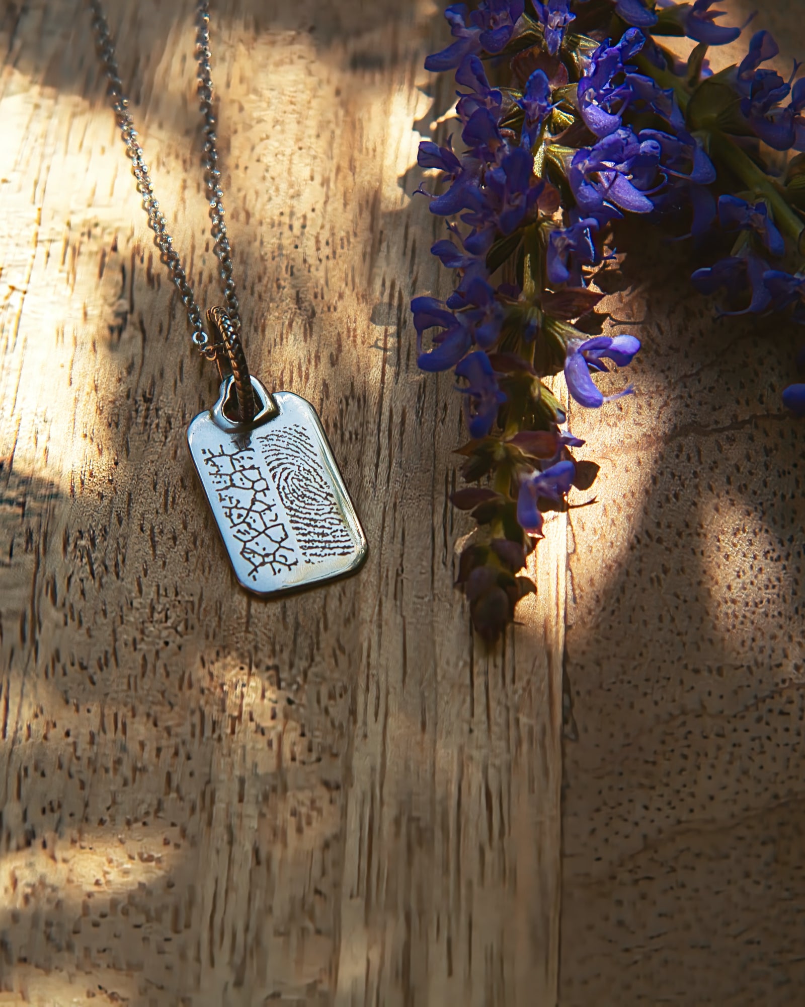 Rechteckiger Gravuranhänger Bundle mit Nasen-, Finger- oder Pfotenabdruck inkl. Kette & Geburtsstein aus Edelstahl Silber