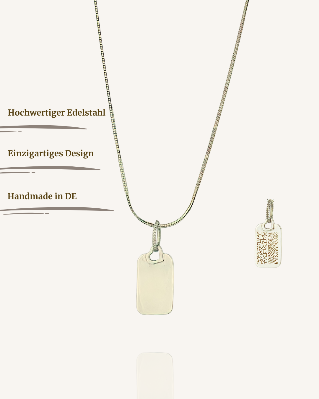 Rechteckiger Gravuranhänger Bundle mit Nasen-, Finger- oder Pfotenabdruck inkl. Kette & Geburtsstein aus Edelstahl Silber