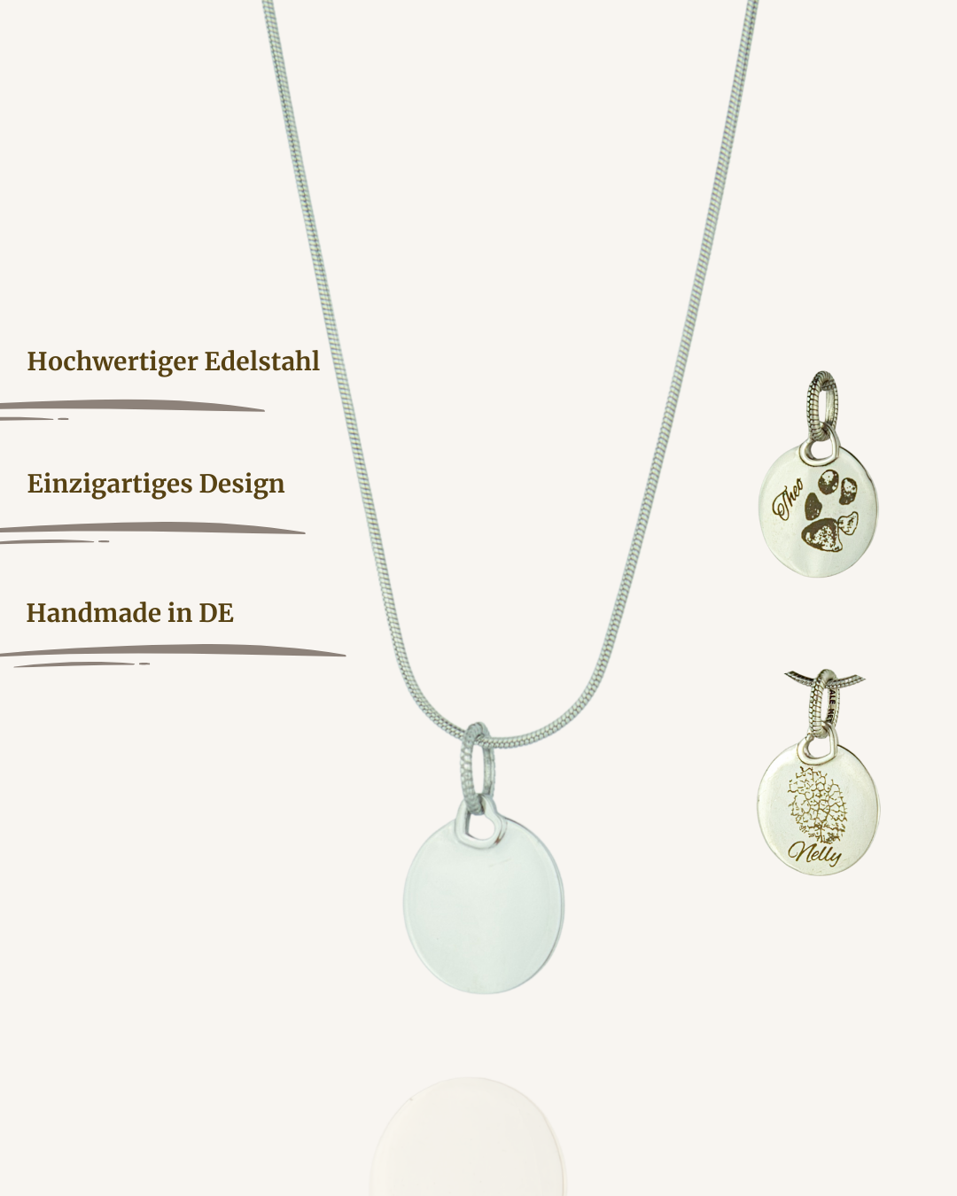Runder Gravuranhänger Bundle mit Nasen-, Finger- oder Pfotenabdruck inkl. Kette & Geburtsstein aus Edelstahl Silber