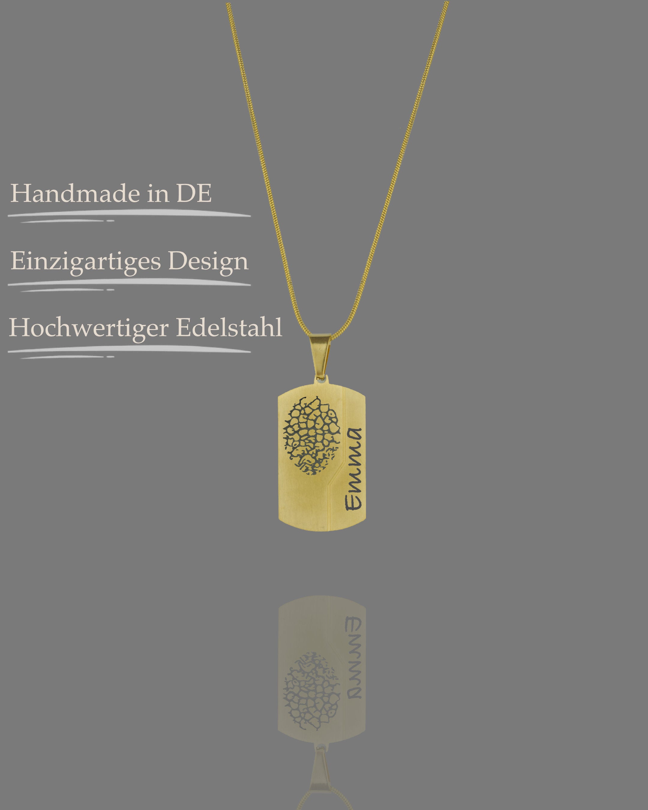 Dog Tag Gravuranhänger Pure Gold aus Edelstahl mit Nasen-, Finger- oder Pfotenabdruck