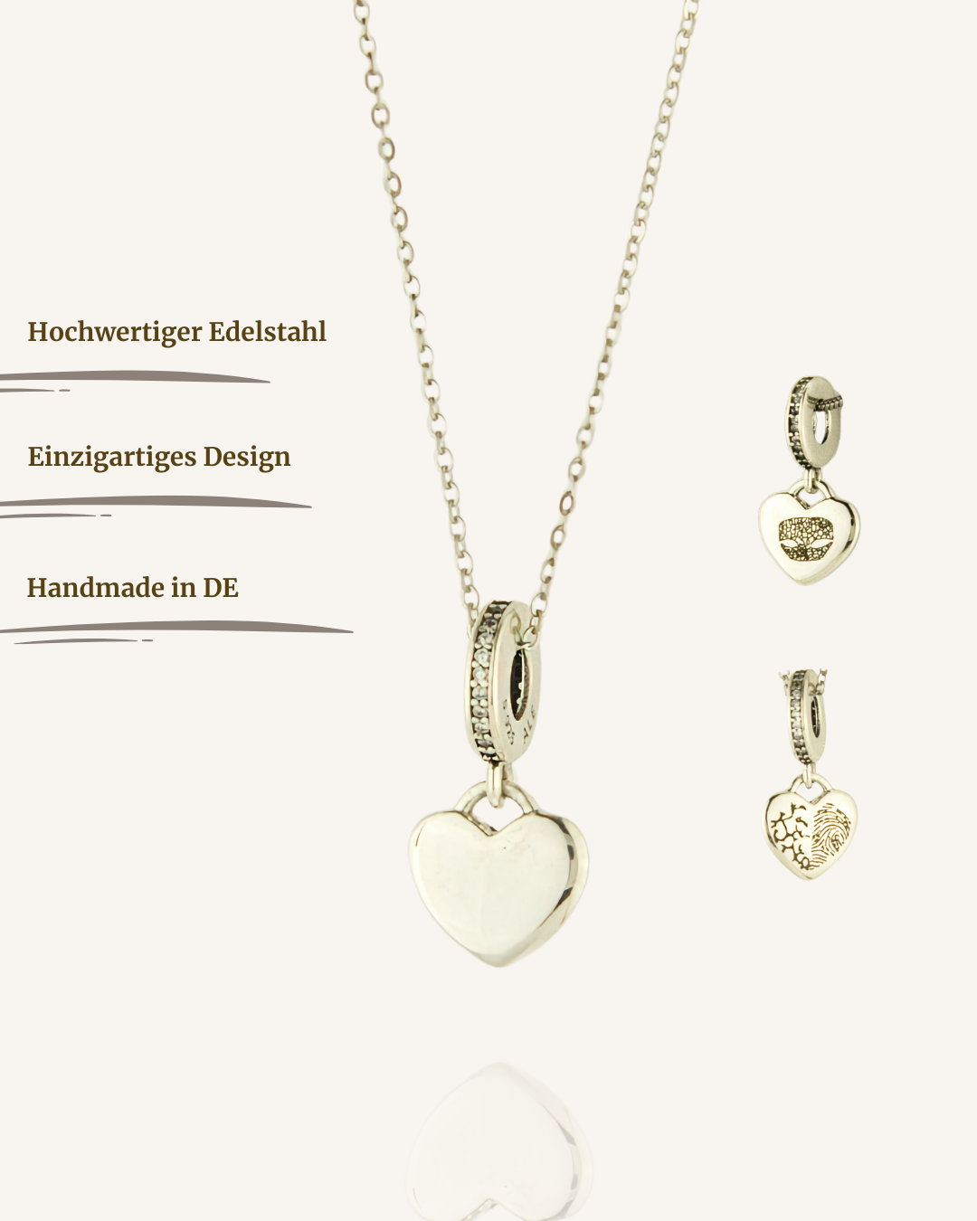 Herz Gravuranhänger Bundle mit Nasen-, Finger- oder Pfotenabdruck inkl. Kette & Geburtsstein aus Edelstahl Silber