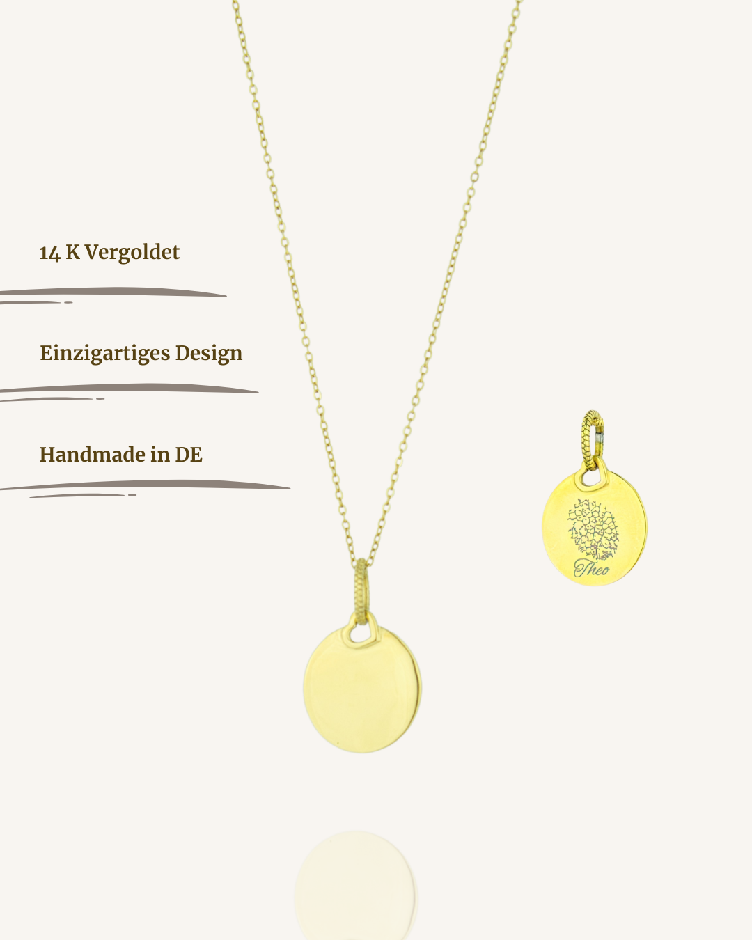 Runder Gravuranhänger Bundle mit Nasen-, Finger- oder Pfotenabdruck inkl. Kette & Geburtsstein aus 14K vergoldetem Edelstahl