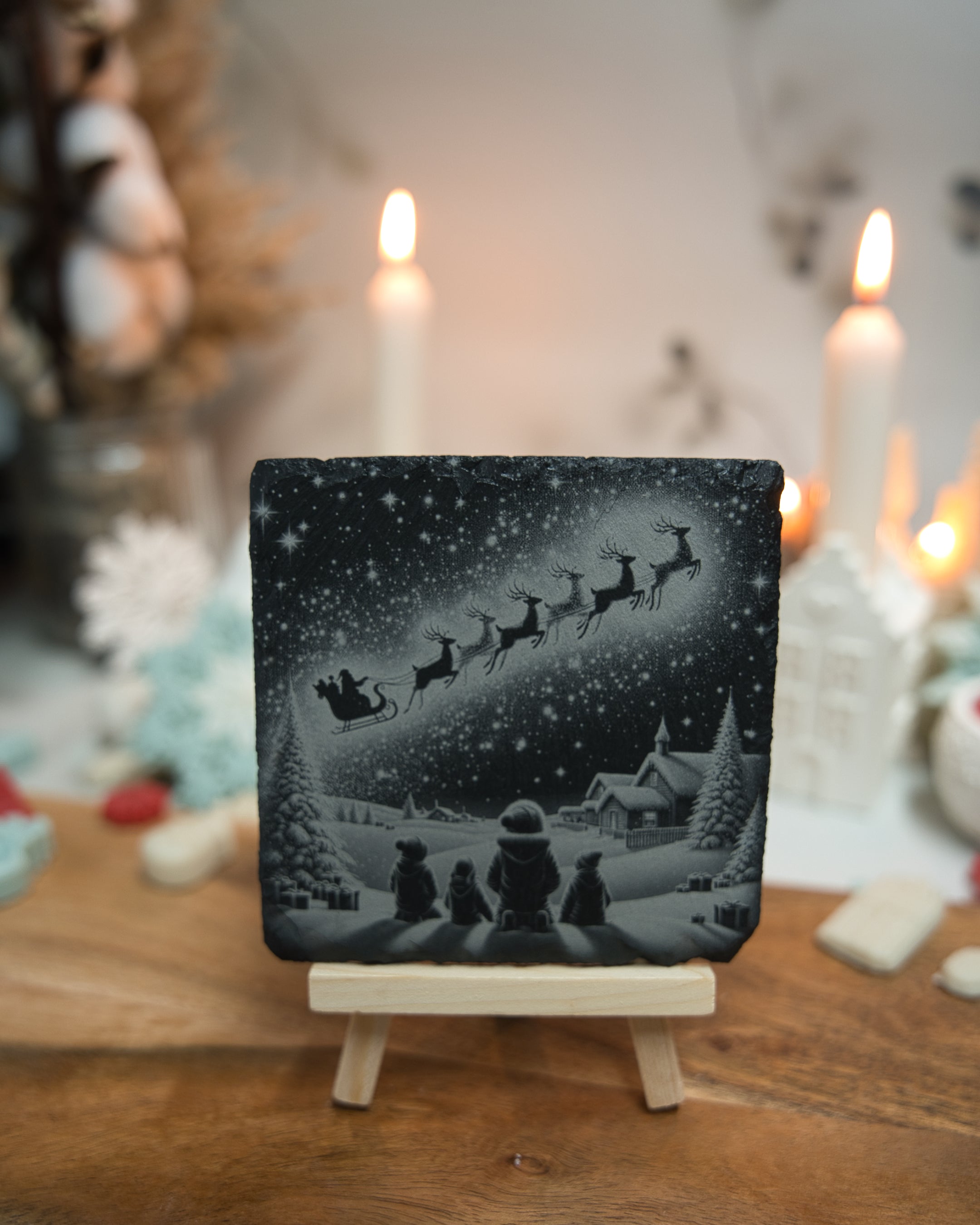 Schiefer-Untersetzer mit lasergraviertem Weihnachtsmotiv