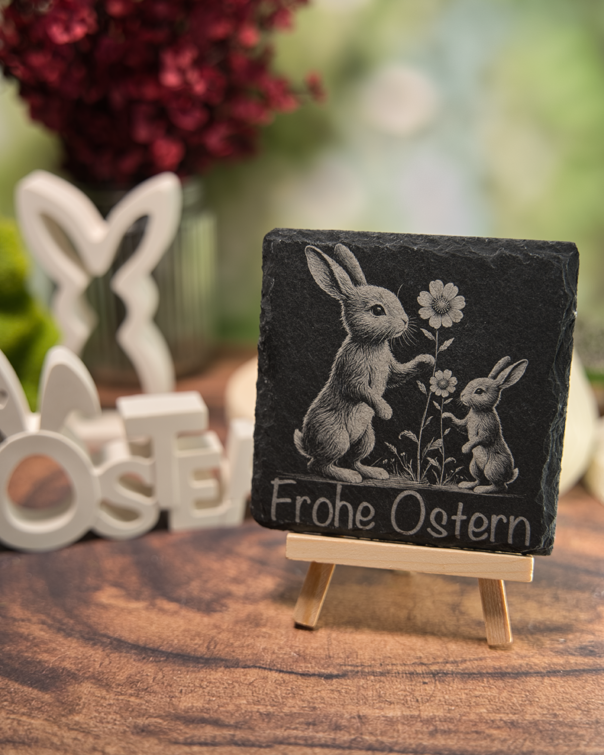 Schiefer-Untersetzer mit lasergraviertem Ostermotiv